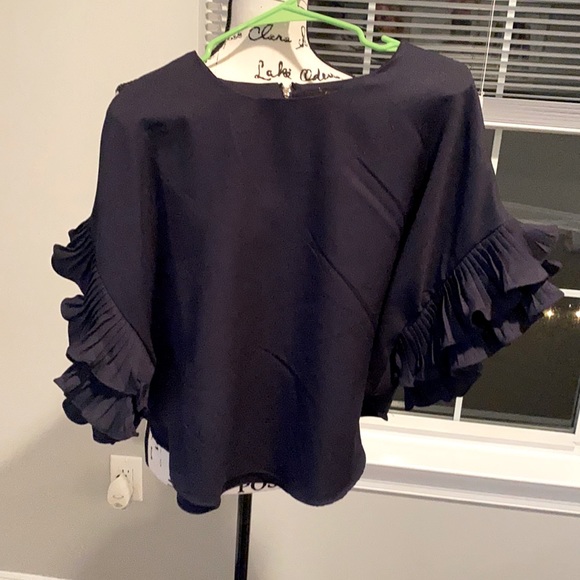 Navy ruffled sleeve top - Picture 1 of 3